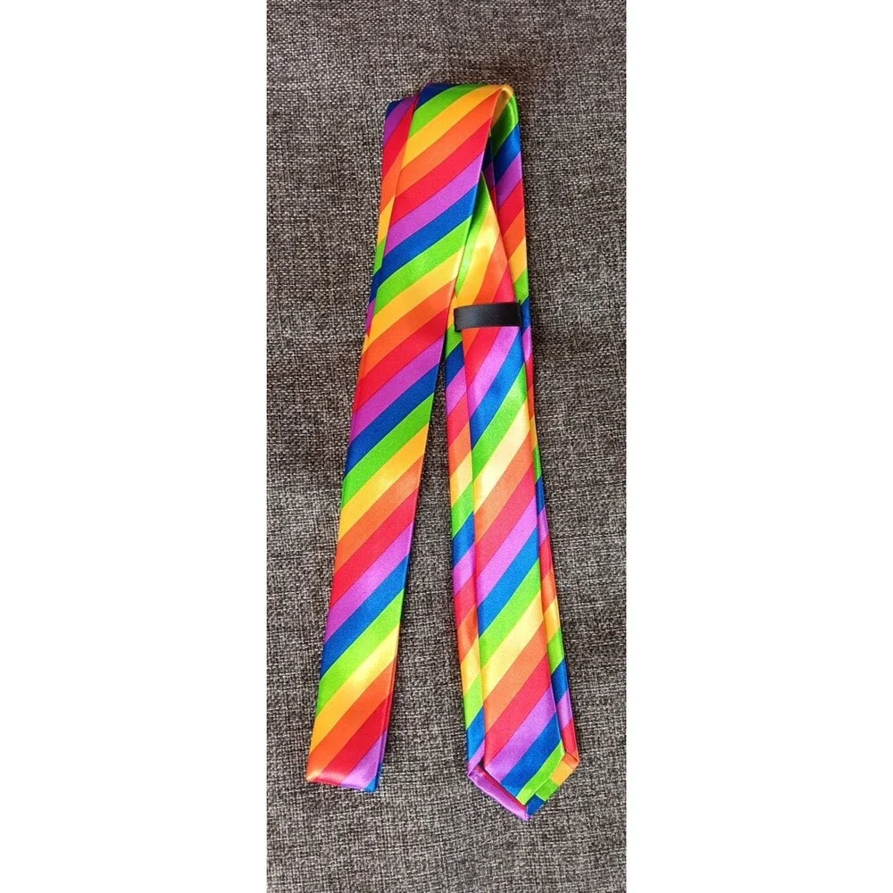 Tie 70s 80s 90s Y2K Mens Bright Rainbow Skinny 2.25 Wide 58 Long